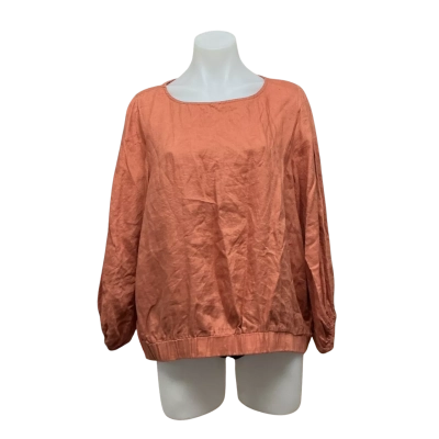 Isle Of Mine Womens 100% Linen Size L / XL Long Sleeve Top Terracotta Brown 