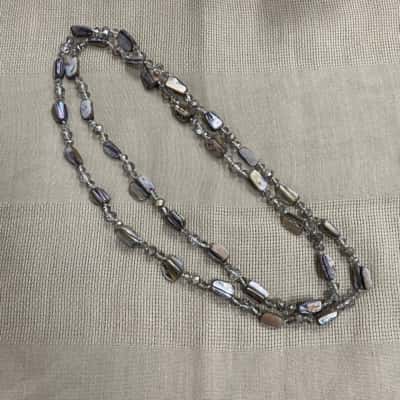  Womens Long Polished Shell and Faceted Bead Necklace