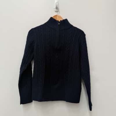 Woolovers Navy Cable Knit 1/4 Zip - Size S