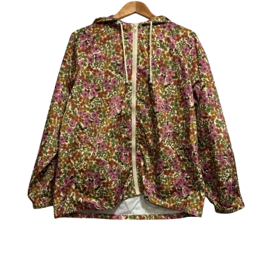 Princess Highway, Womens, Size XL, zip-up beige jacket in green, pink and orange floral pattern with a hood