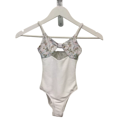 Cosi G Girls One Piece Swimsuit Size 6 Florsl Bow White Ribbed