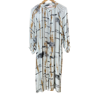 Italian Star Grey/Brown Patterned Silk-Blend Dress One Size 