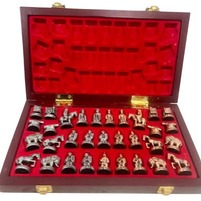 Vintage Double Hero Stereoscopic Chinese Chess Set 3D Metal Pieces 