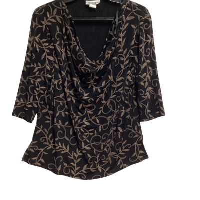 Noni B Womens 3/4 Sleeve Top Black  metallic embroidered (b)