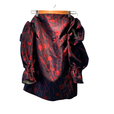 C/MEO Collective Womens  Size M Long Sleeve Dress / Mini Dress / Off The Shoulder Dress Floral / Navy Blue / Red 