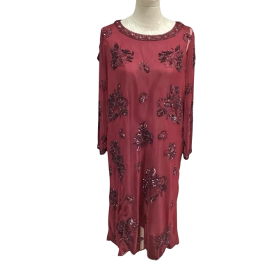  Twin-Set Simone Barbieri Size M Cocktail Long Sleeve Dress With Seed Beads Maroon 