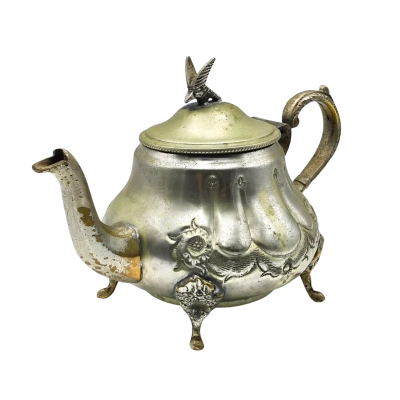 Teapot In The Style Of A Moroccan Berrad, A Traditional Brass Or Pewter Metal Teapot Used For Serving Authentic Moroccan Mint Tea - See Pics For Style  (brica shelf)