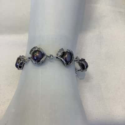 Freshwater Pearls Womens Bracelet with Clear Rhinestones #23