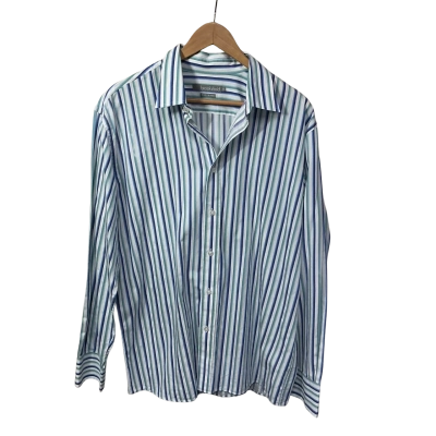 Brooksfield Mens Size XL White / Blue / Green Striped Long Sleeve Shirt