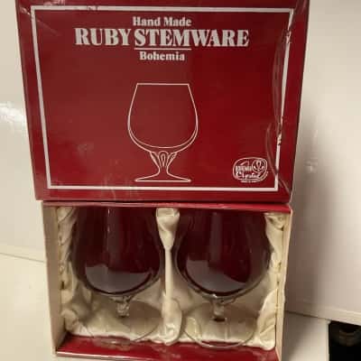 Vintage hand made bohemia ruby stemware glasses
