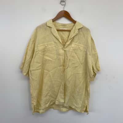 Nude Lucy Light Yellow Short Sleeve 100% Linen Shirt  Size XXL 