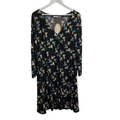 LENA EDMISTON Womens Size 3 Long Sleeve Dress / Midi Black  / Pattern 