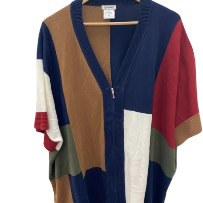 Dmart  Womens  Size XL Short Sleeve zip up Top Blue / Maroon / White 