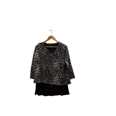 Serafina Womens  Size XS Black Animal Print Top