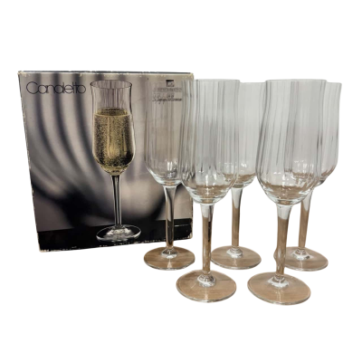 Canaletto 5 Champagne Stem Glasses in Blown Crystal Glass