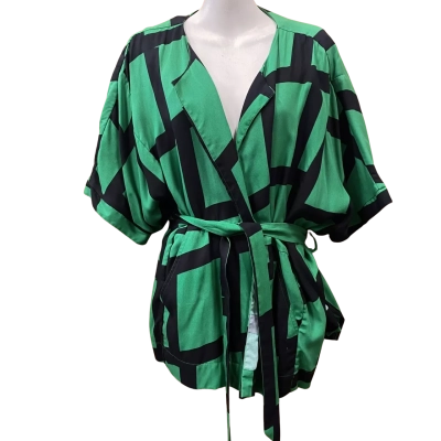 ELK Green/Black Patterned Tie-Waist Top - One Size 