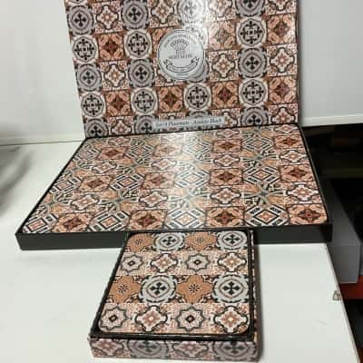 Nostalgic stoke on Trent set of 4 placemats And 4 coasters azulejo black design
