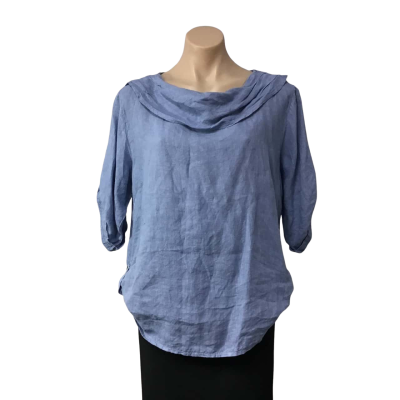 Donna Donna Womens approx Size M Blue 100% Linen Short Sleeve Top 