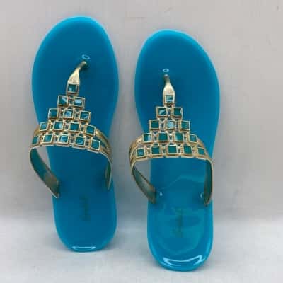 BNWT Genkek Womens  Size 39 Blue / Silver  Rubber Fashion Thongs 
