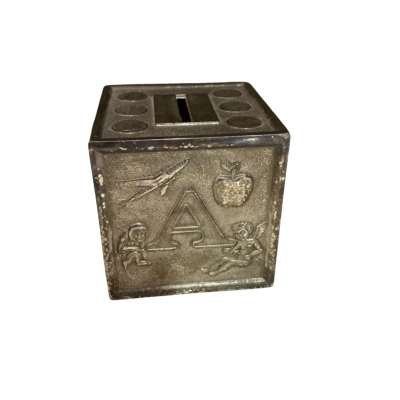 Vintage Silver Plated Cube Money Box 