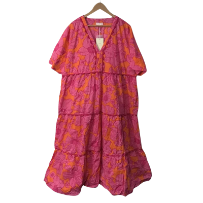 Adrift Womens Size 4XL Orange / Pink Floral Short Sleeve Maxi Dress (new)