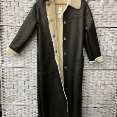 Topshop Womens  Maxi Coat Size 8 Faux Fur Lined Winter Coat Black  