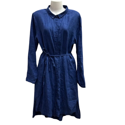 ELK Size 10 Button Through 100% Linen Midi Length Dress with Self Tie Belt