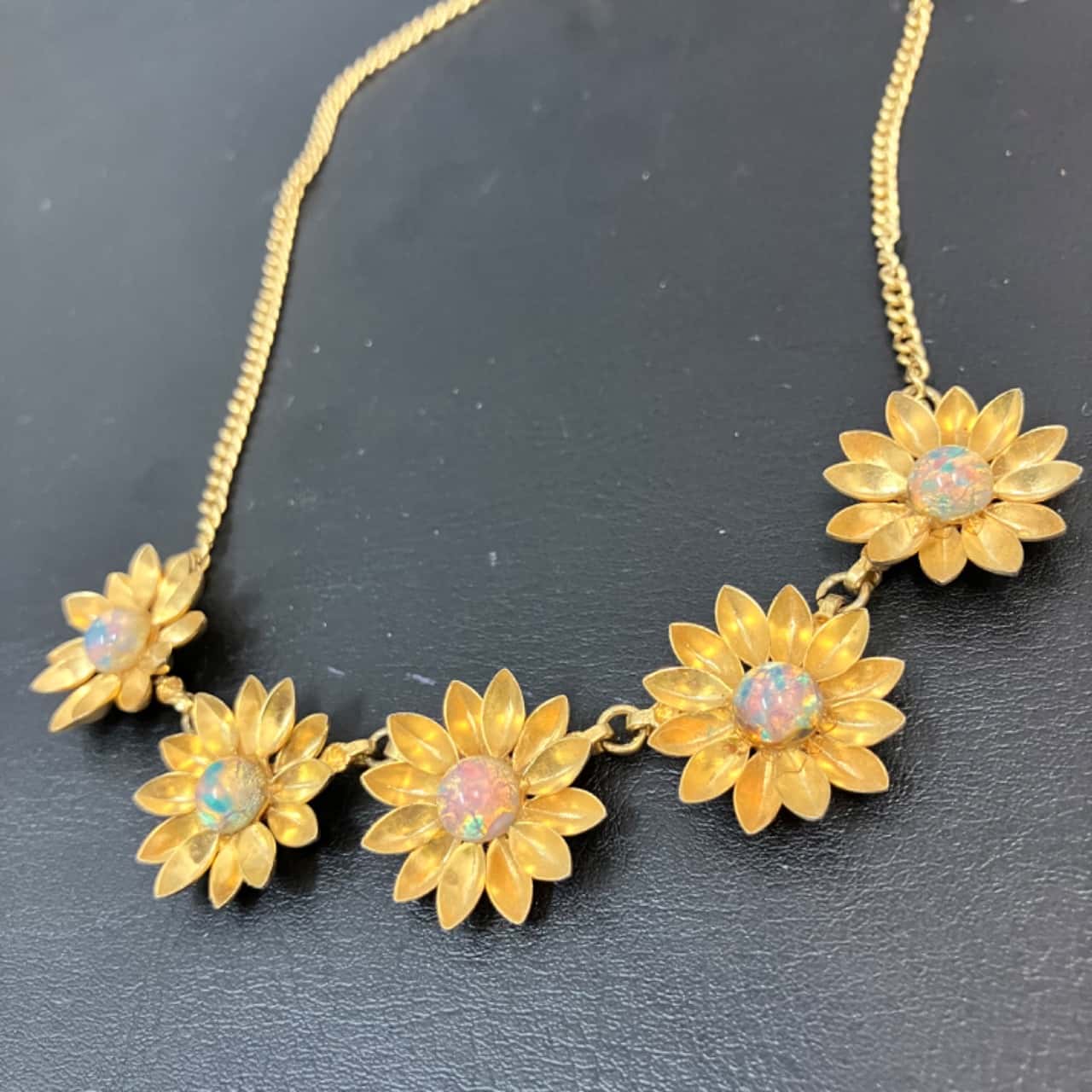 Jewellers Gold Coloured Sunflower Necklace with Opal Coloured