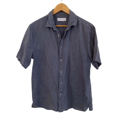 Assembly Label Linen Mens  Size M Short Sleeve Shirt Blue / Grey 
