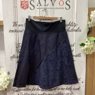 SHEESH LABEL! HAND MADE IN AUSTRALIA! A-LINE SKIRT! ELASTICATED WAISTBAND Womens  Size M A-Line Skirt / Midi Skirt Navy Blue 