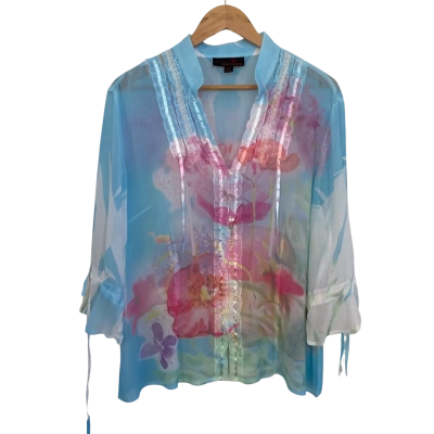  Womens  Size M 3/4 Sleeve Top / Button Up Top Blue / Floral / Multicoloured 