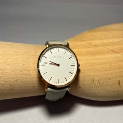 ROSEFIELD Watch, AMS/NYC, Women’s Gold Tone Gray Leather Band. 