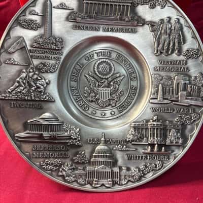Washington DC Metal Souvenir Plate Embossed Various Landmarks and Memorials