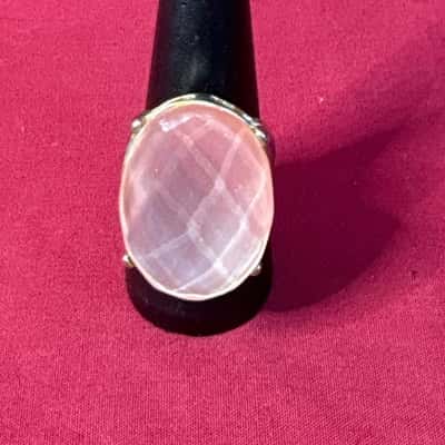  Women's Dress Ring Silver Tone Large Pink  Oval Centre Stone
