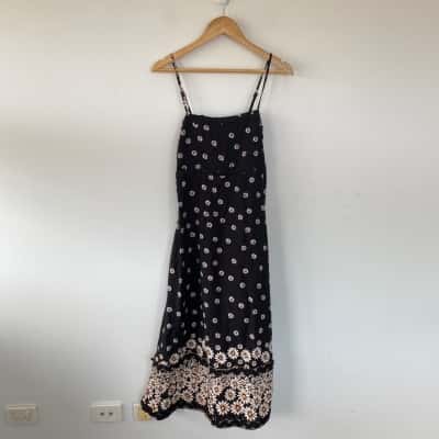 Miracle Black Floral Midi Dress Size 8 