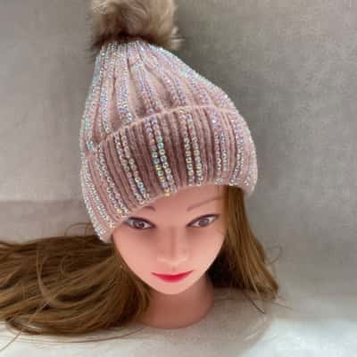  Gorgeous Pink Shimmer Dusky Pink Bling Beanie Size - One Size  