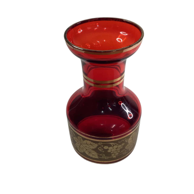 Vintage Ruby Red gold embossed Vase