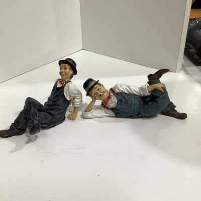 Vintage Laurel & Hardy Lying Down Figurines Set of 2