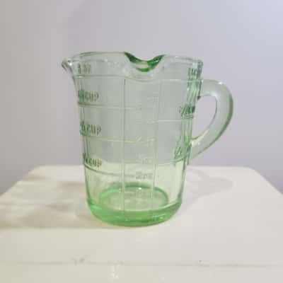 Green Depression Glass Jug w/ 3 Spouts - EUC