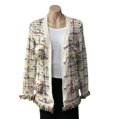 Miracle Womens Size S / M Cream / Multicoloured /Woven Pattern Button up Cardigan  