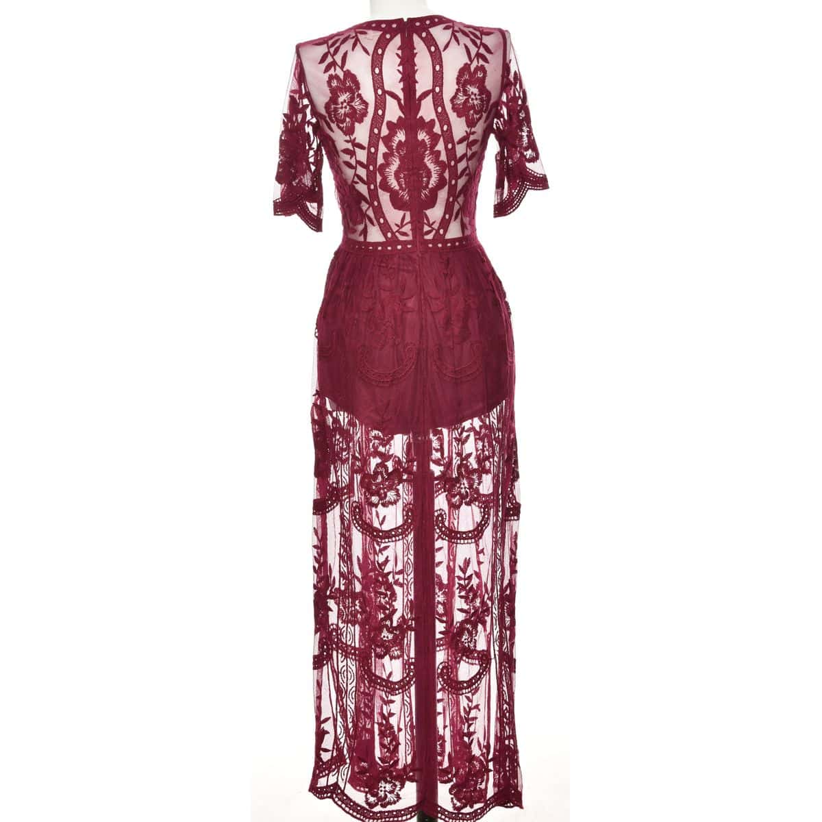 Honey Punch Women's Size M Short Sleeve Lace Maxi Dress Maroon (s) - Used Very Good | Salvos Stores Honey Punch Women's Size M Short Sleeve Lace Maxi Dress Maroon (s) - Used Very Good | Salvos Stores