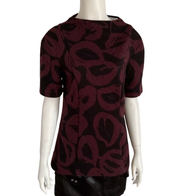 Veronika Maine Womens Maroon/Black Size 8 Blouse / Short Sleeve Top Other / Pattern 