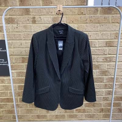 City Chic Womens JKT Kendra blk pinstripes Size XS 