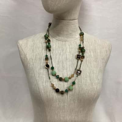 W-Lane Womens Beaded Necklace Gold / Green 