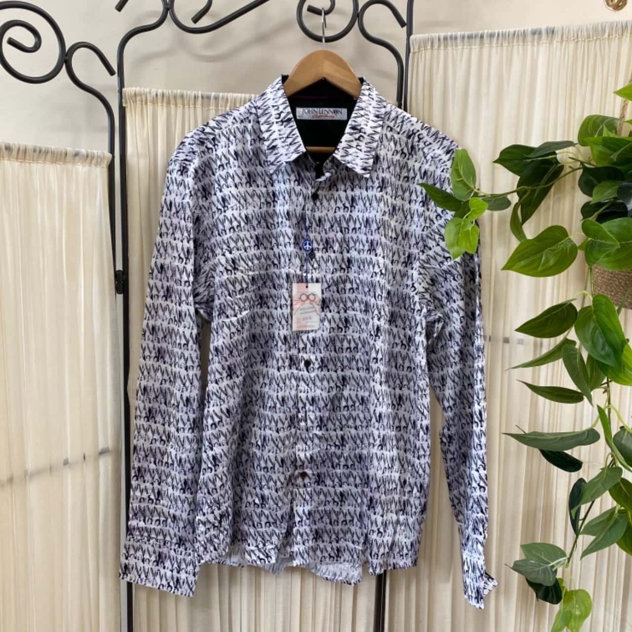 JOHN LENNON Mens Pope Striped Long Sleeve Shirt White Blue main image 0