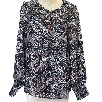 W.Lane Womens Size 14 Long Sleeve Top Floral/Navy Blue