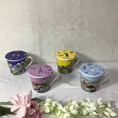 Maxwell & Williams Megan McKean Cities Set of 4 Ceramic Mugs & Round Coasters