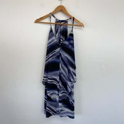 Wayne Cooper Blue Pattern Sleeveless Ruffle Mini Dress Size 14 