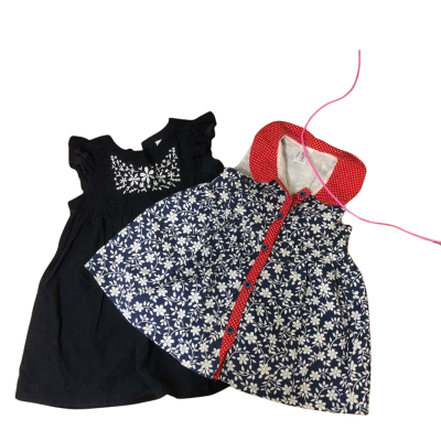 Toddlers Size 0 (6-12m) Set of Two Dresses. Blue / Floral / Polka Dot / Red / White & Navy Blue 