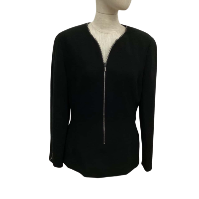 Vintage Hans Erras  Size 38 Long Sleeve Top Black  with Diamanté Zipper